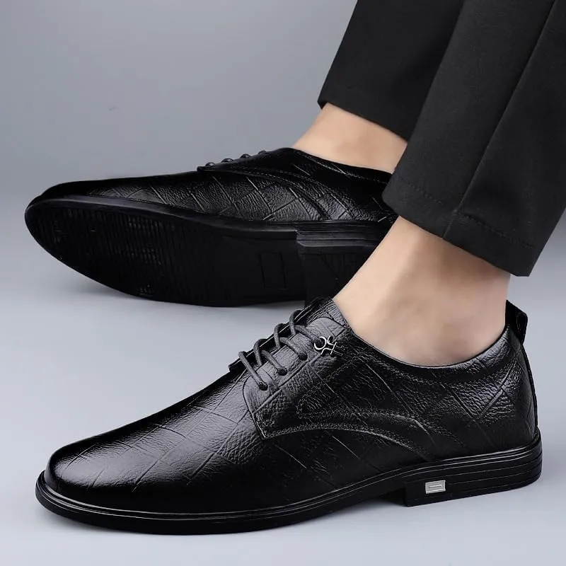 Men's Dress Shoes Casual Business Formal Mens Oxford Shoes Genuine Leather Platform Wingtip Brogue for Men