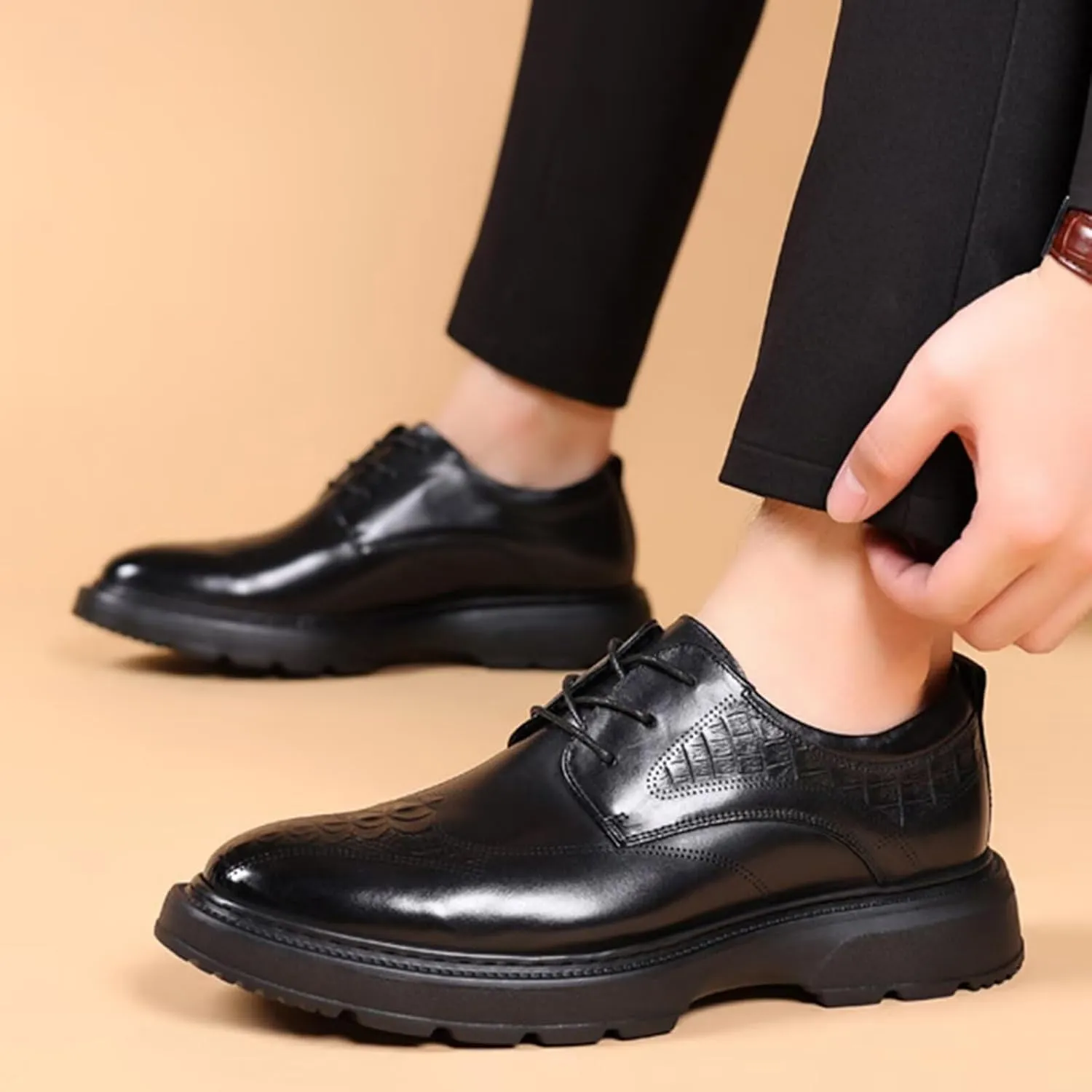 Men's Dress Shoes Leather Oxford Formal Business Wedding Derby Shoes Lace Up