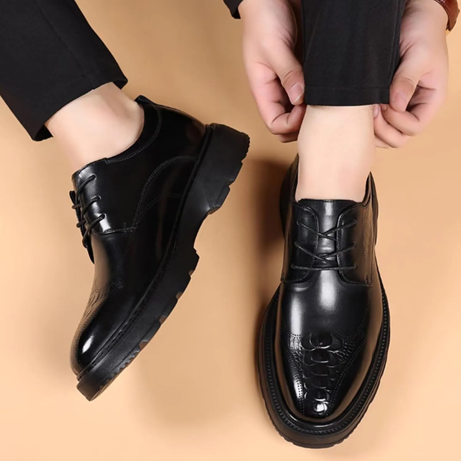 Men's Dress Shoes Leather Oxford Formal Business Wedding Derby Shoes Lace Up