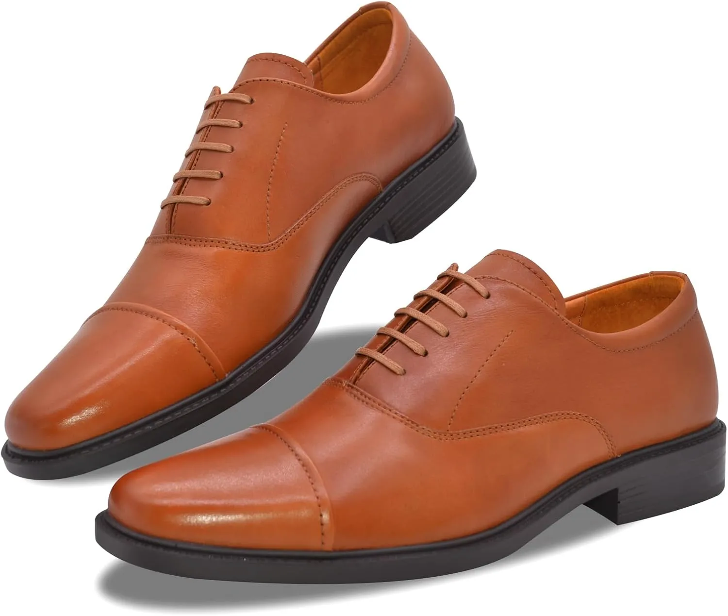 Mens Genuine Leather Dress Shoes Square Toe Formal Business Office Work Lightweight Comfortable Lace-up Oxford Shoes