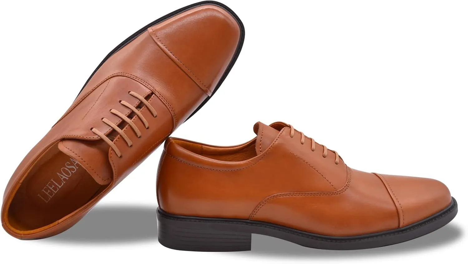 Mens Genuine Leather Dress Shoes Square Toe Formal Business Office Work Lightweight Comfortable Lace-up Oxford Shoes