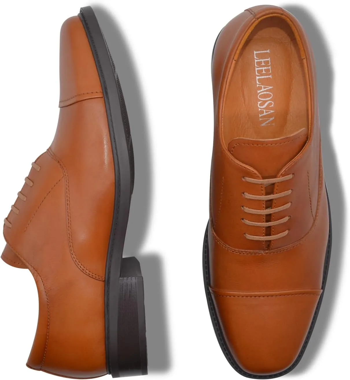 Mens Genuine Leather Dress Shoes Square Toe Formal Business Office Work Lightweight Comfortable Lace-up Oxford Shoes