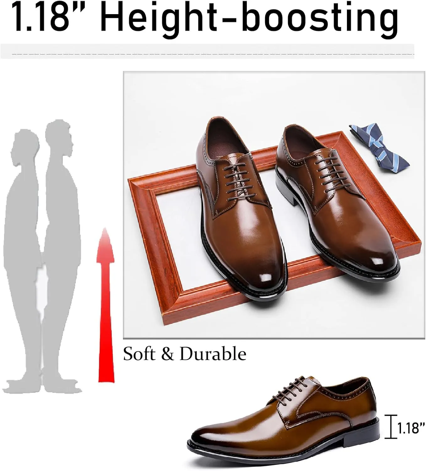 Men's Genuine Leather Formal Oxfords Classic Lace-up Comfortable Pointed Toe Derbys Dress Shoes for Wedding Office Business Leather Shoes