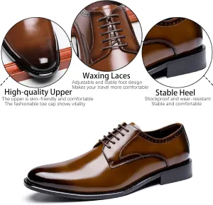 Men's Genuine Leather Formal Oxfords Classic Lace-up Comfortable Pointed Toe Derbys Dress Shoes for Wedding Office Business Leather Shoes