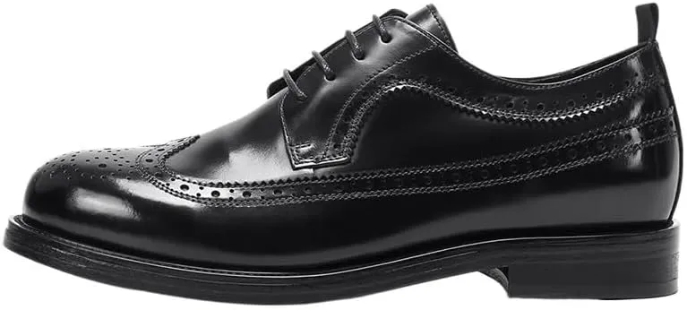 Men's Genuine Leather Hand Stitched Dress Oxfords Inner Height-Enhancing Carving Brogue Tuxedo Shoes Comfortable Casual Walking Shoes