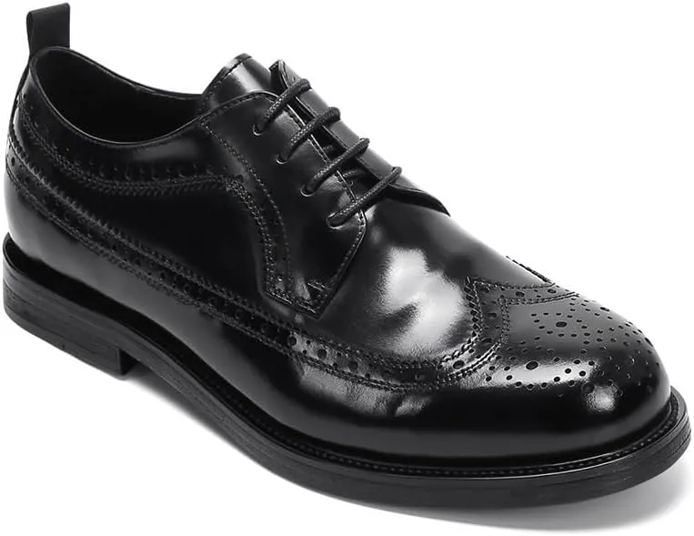 Men's Genuine Leather Hand Stitched Dress Oxfords Inner Height-Enhancing Carving Brogue Tuxedo Shoes Comfortable Casual Walking Shoes