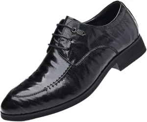 Men's Genuine Leather Oxford Shoes - Retro Pointed Toe Derby Shoes with Chunky Heel for Business and Formal Wear