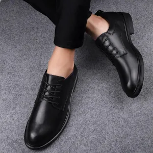 Men's Genuine Leather Platform Slip-On Oxfords Men Flexural Leather Fashion Dress Shoes Comfortable Pointed Toe Lace Up Loafers for Men