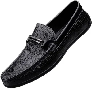 Men's Genuine Leather Slip-On Oxford Shoes | Comfortable Business Dress Shoes with Rubber Sole