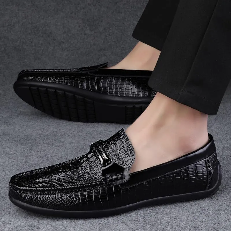 Men's Genuine Leather Slip-On Oxford Shoes | Comfortable Business Dress Shoes with Rubber Sole
