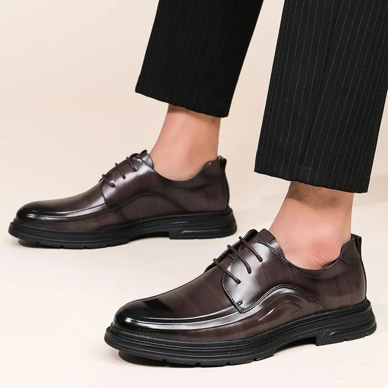 Mens Genuine Leather Spring Dress Shoes Top Grain British Style Business Casual Lightweight Oxford Trendy Formal Shoe