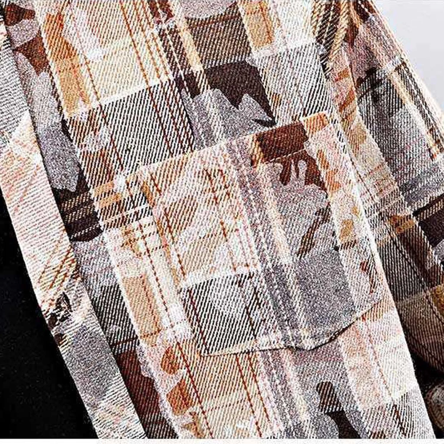 Men's Graceful Printed Plaid Lapel Shirts Casual Long Sleeve Button Tops with Pockets Walking Picnic Vacation