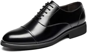 Men's Invisible Height Increasing Elevator Dress Shoes Cap Toe Lightweight Formal Loafers - 2 Inches Taller
