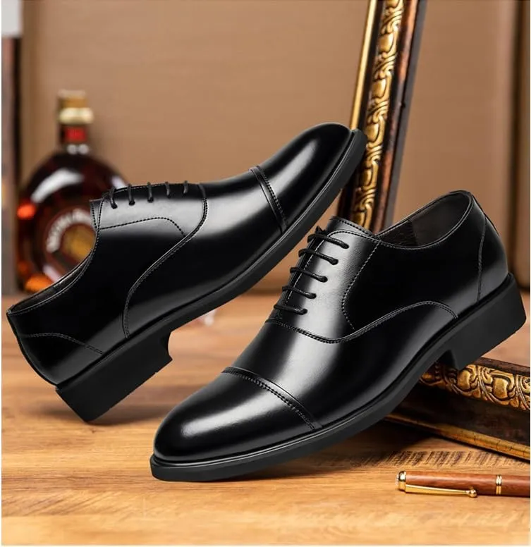 Men's Invisible Height Increasing Elevator Dress Shoes Cap Toe Lightweight Formal Loafers - 2 Inches Taller