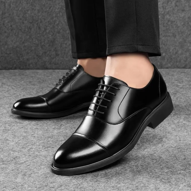 Men's Invisible Height Increasing Elevator Dress Shoes Cap Toe Lightweight Formal Loafers - 2 Inches Taller