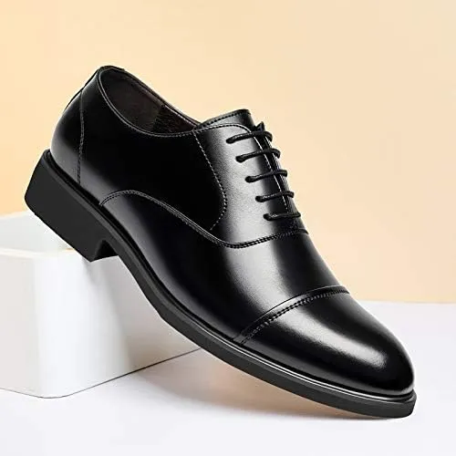 Men's Invisible Height Increasing Elevator Dress Shoes Cap Toe Lightweight Formal Loafers - 2 Inches Taller
