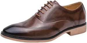 Men's Italian Oxford Dress Shoes Brogue Split Leather Pointed Toe Groom Wedding Versatile Brown