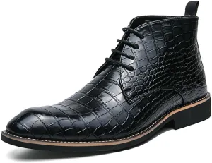 Men's Lace Up Oxford Dress Boots PU Leather Crocodile Pattern Chukka Ankle Boots