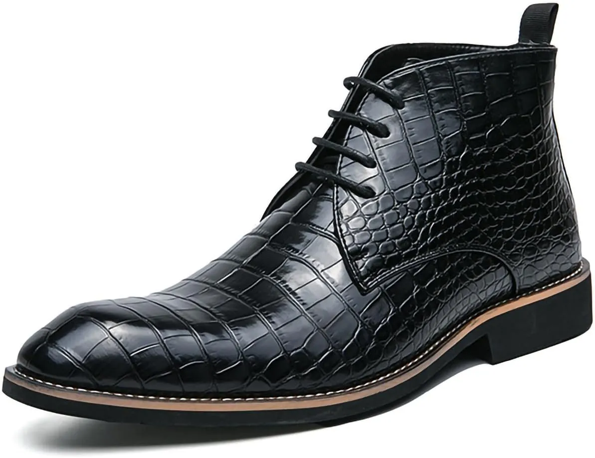 Men's Lace Up Oxford Dress Boots PU Leather Crocodile Pattern Chukka Ankle Boots