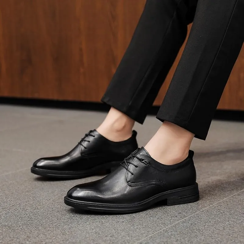 Men's Leather British Style Dress Shoe Comfortable Non-Slip Low Top Business Work Shoes for Men