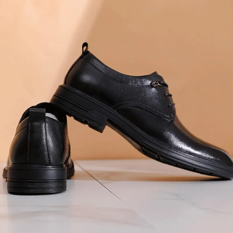 Men's Leather British Style Dress Shoe Comfortable Non-Slip Low Top Business Work Shoes for Men