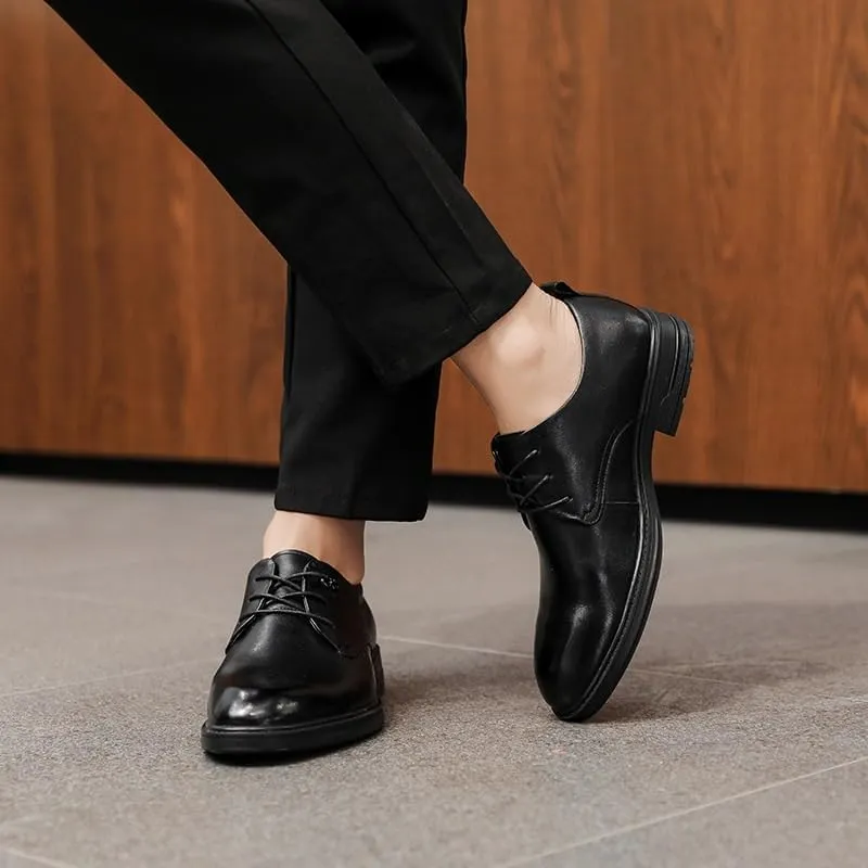 Men's Leather British Style Dress Shoe Comfortable Non-Slip Low Top Business Work Shoes for Men