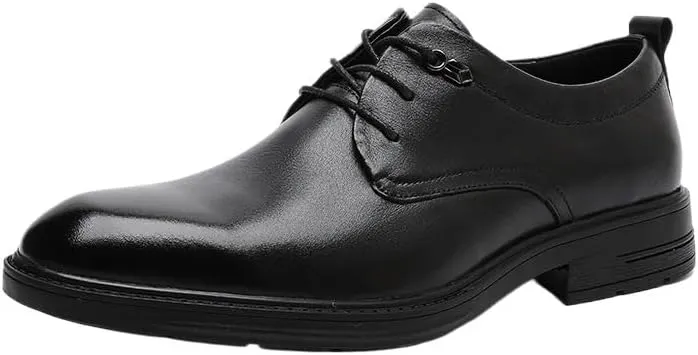 Men's Leather British Style Dress Shoe Comfortable Non-Slip Low Top Business Work Shoes for Men