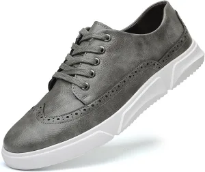 Men's Leather Brogue Wingtip Casual Oxford Shoes Fashion Non-Slip Round Head lace up Platform Dress Sneakers Casual Comfortable Office Work Shoes