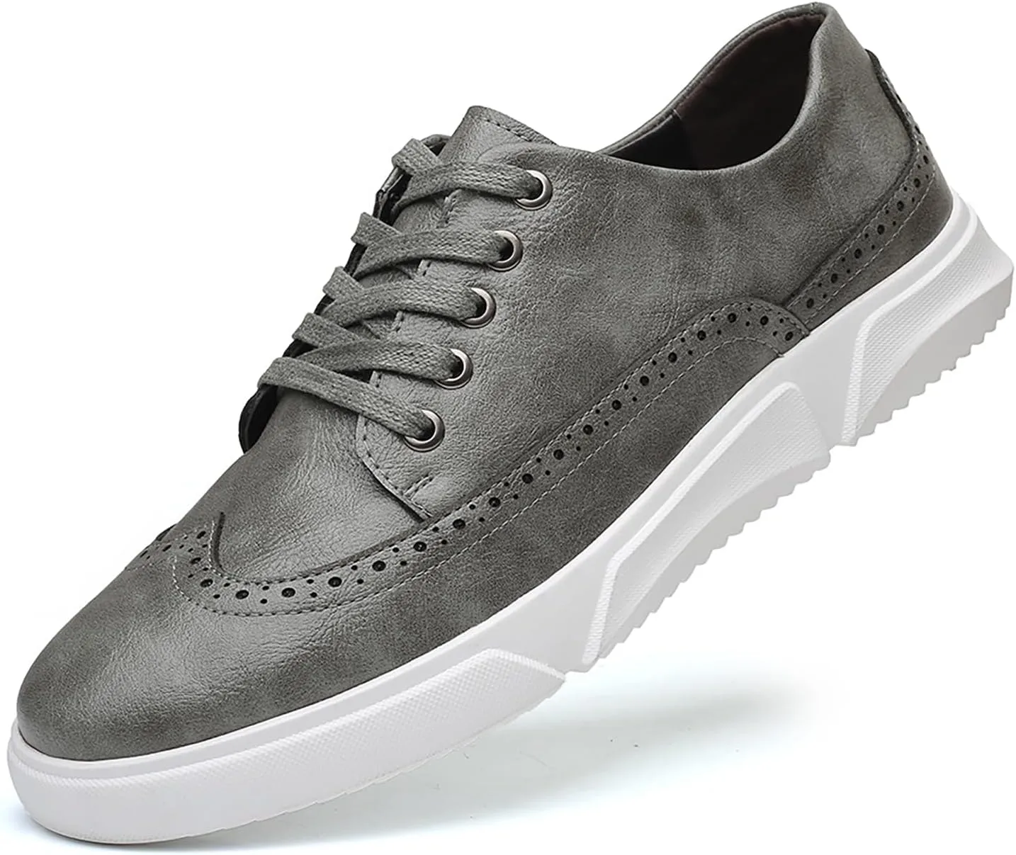 Men's Leather Brogue Wingtip Casual Oxford Shoes Fashion Non-Slip Round Head lace up Platform Dress Sneakers Casual Comfortable Office Work Shoes