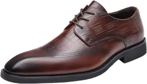 Mens Leather Brogues Dress Shoes Lace Up Small Pointed Toe Business Formal Tuxedo Wedding Anti Slip Low Top