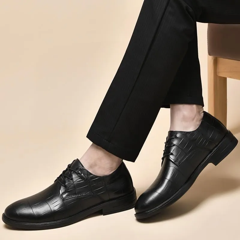Mens Leather Dress Shoes Classic Retro Business Formal Pointed Toe Oxford Shoes Lace Up Derby Shoes for Men
