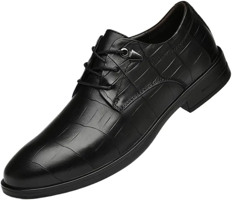 Mens Leather Dress Shoes Classic Retro Business Formal Pointed Toe Oxford Shoes Lace Up Derby Shoes for Men