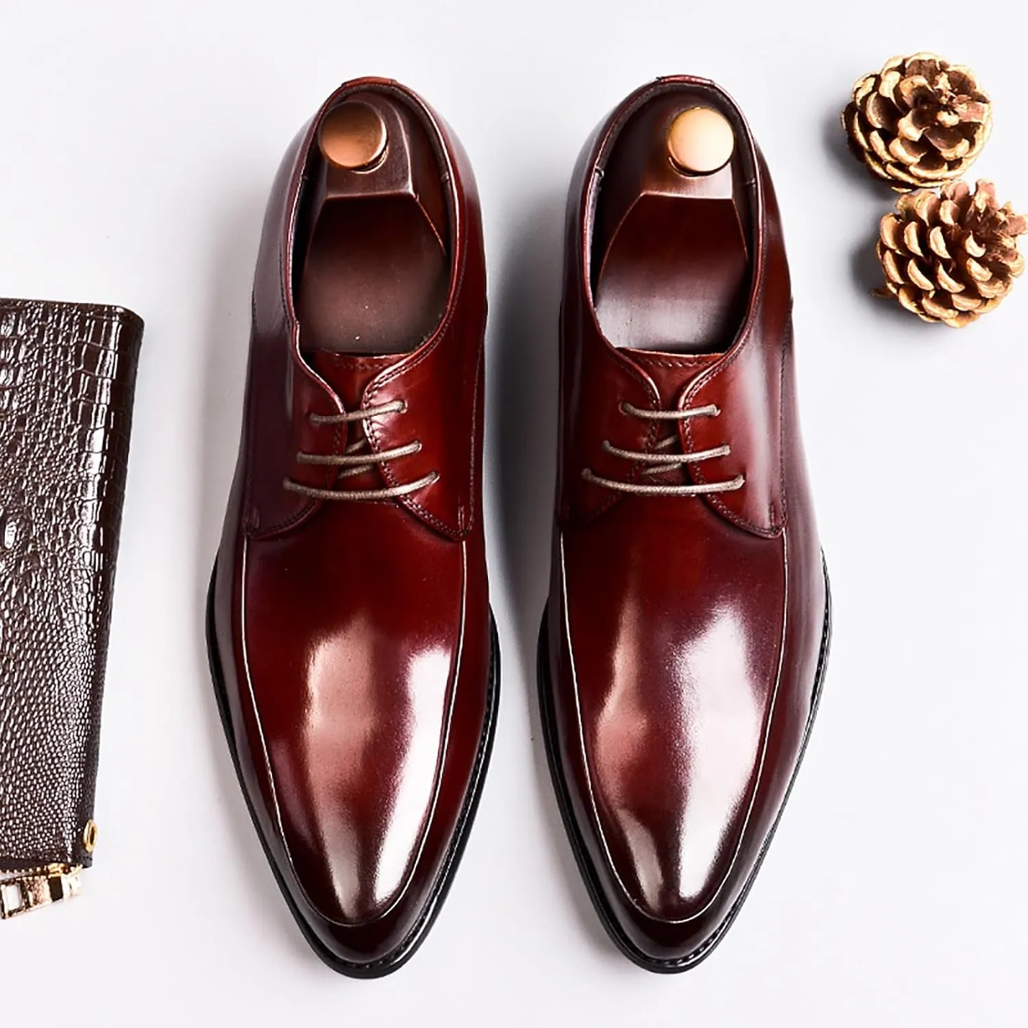 Men's Leather Dress Shoes for Formal Business Occasions Breathable Oxford Style with Non-Slip Sole Wedding Office Wear