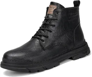 Men's Leather Lace Up Motorcycle Combat Boots Retro Round Toe lug sole Chukka Ankle Boots Casual Waterproof Oxford Dress Work Boot