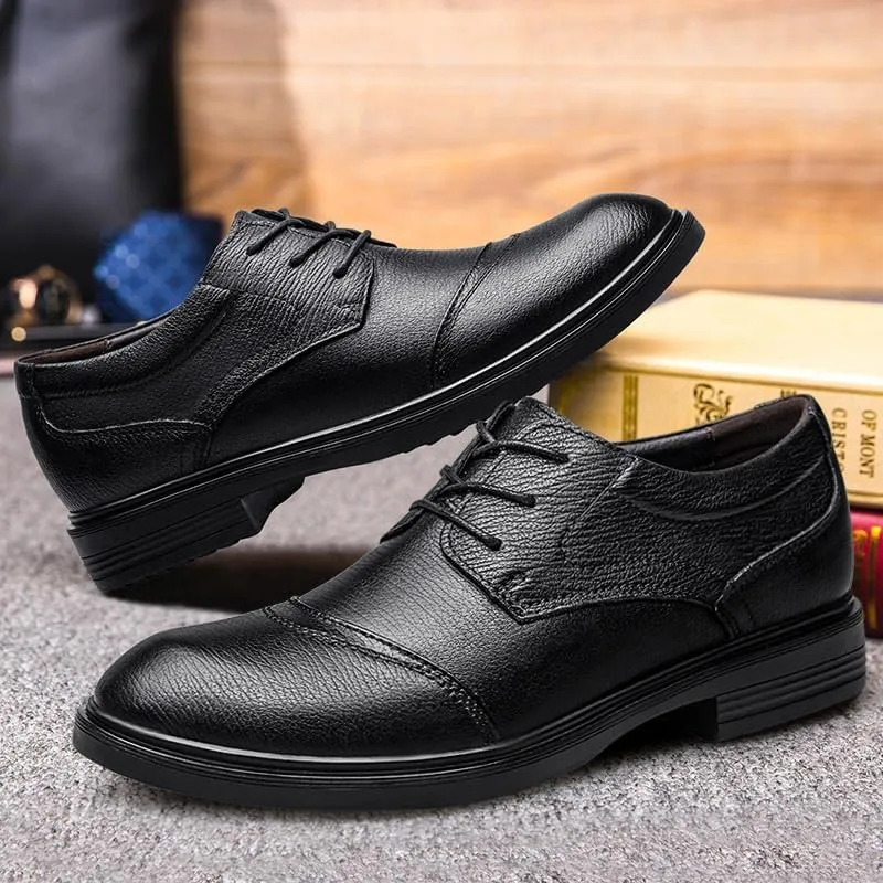 Men's Leather Lace-Up Oxford Shoes Mens Fashion Pointed Toe Casual Dress Shoes Non-Slip Softsole Walking Derby Shoes