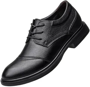 Men's Leather Lace-Up Oxford Shoes Mens Fashion Pointed Toe Casual Dress Shoes Non-Slip Softsole Walking Derby Shoes