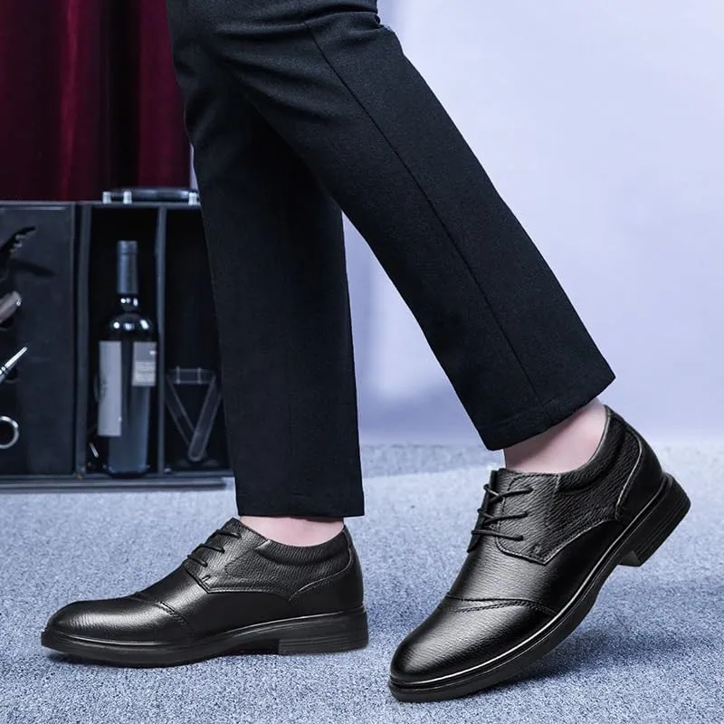 Men's Leather Lace-Up Oxford Shoes Mens Fashion Pointed Toe Casual Dress Shoes Non-Slip Softsole Walking Derby Shoes