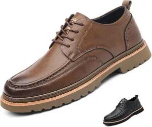 Men's Leather Lace Up Platform Oxfords Comfortable Round Toe Hand-Sewn Soft Non-Slip Dress Shoes Business Work Formal Derby Shoes
