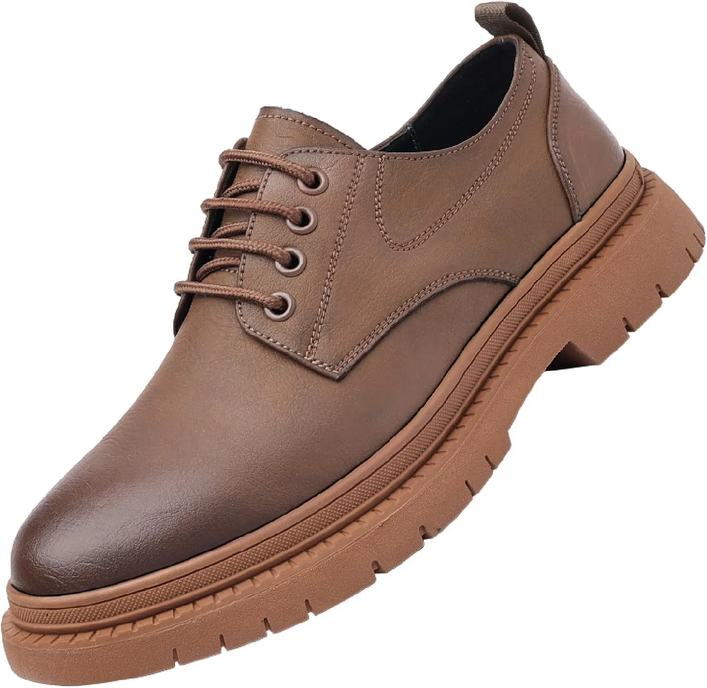 Men's Leather Lace Up Platform Oxfords Comfortable Round Toe Non-Slip Lug Sole Chunky Heel Casual Derbys Dress Shoes for Formal Business Office Leather Shoes
