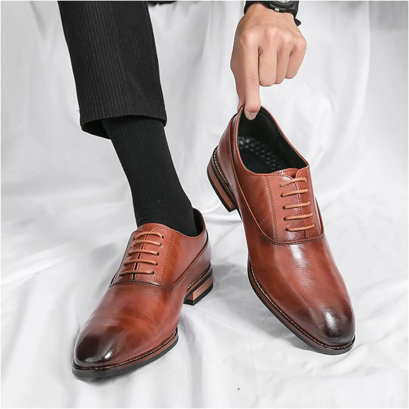 Men’s Leather Oxford Dress Shoes Classic Formal Oxfords Comfortable Business Shoes