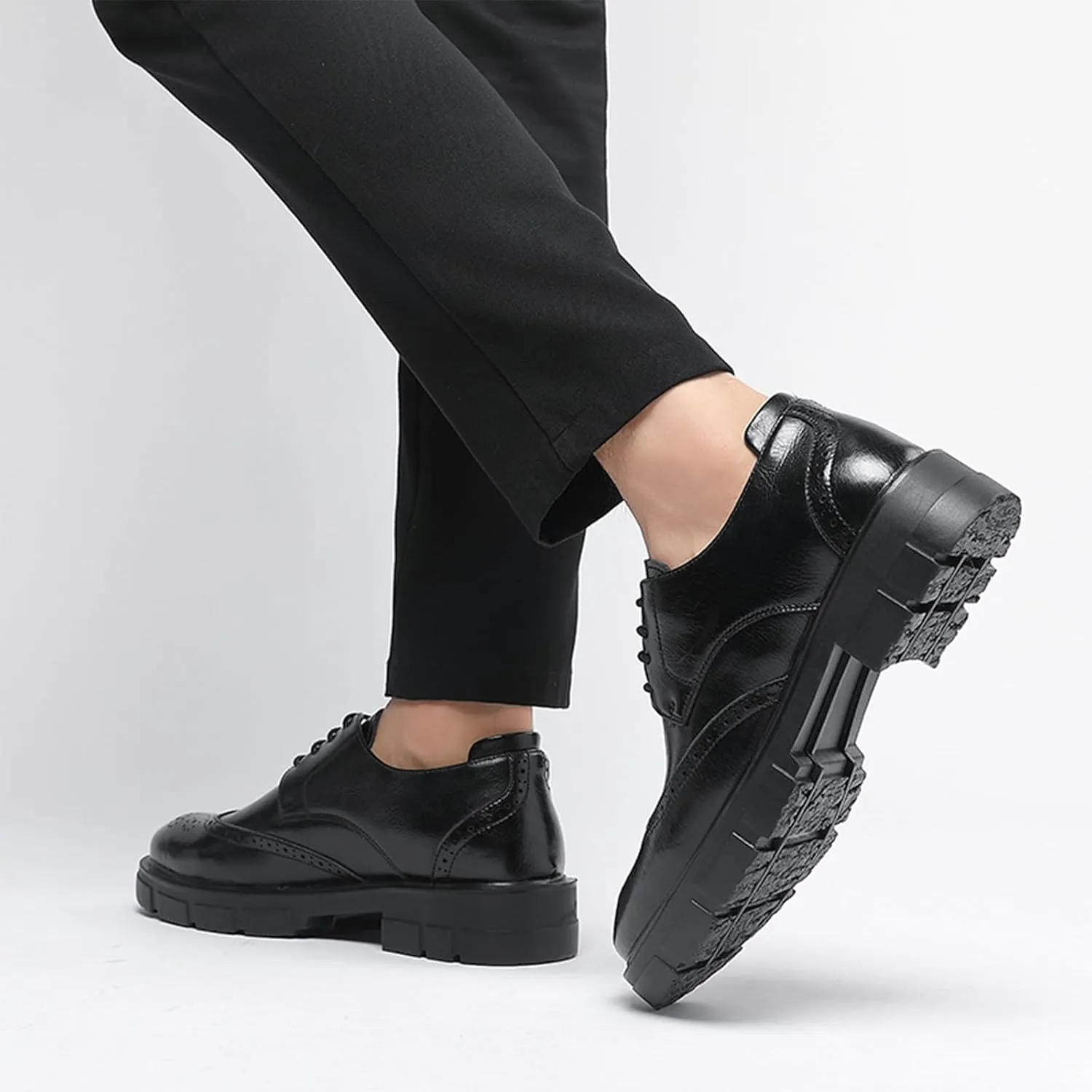 Men's Leather Platform Lace Up Wingtip Oxford Shoes Comfort Breathable Lug Sole Brogue Dress Shoes Casual Business Work Shoes