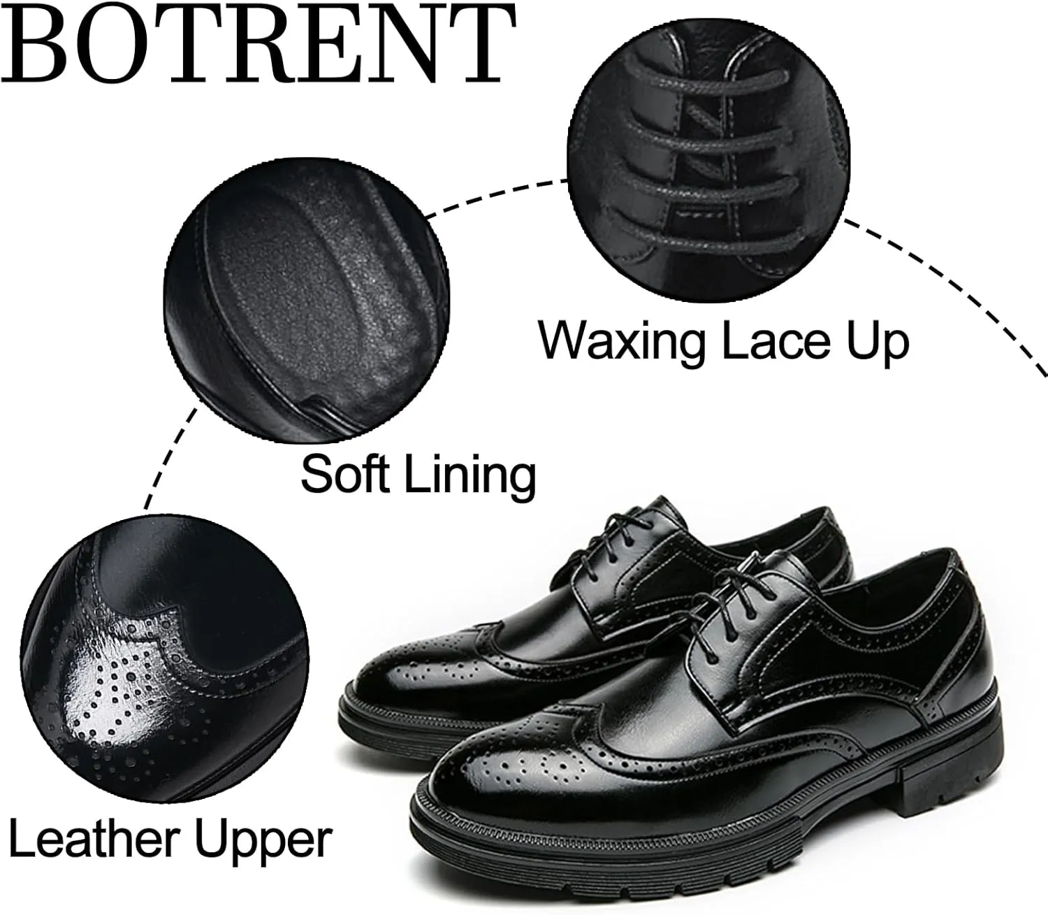 Men's Leather Platform Lace Up Wingtip Oxford Shoes Comfort Breathable Lug Sole Brogue Dress Shoes Casual Business Work Shoes