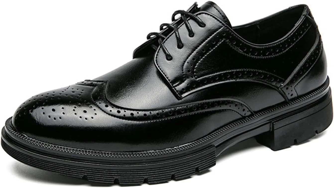 Men's Leather Platform Lace Up Wingtip Oxford Shoes Comfort Breathable Lug Sole Brogue Dress Shoes Casual Business Work Shoes