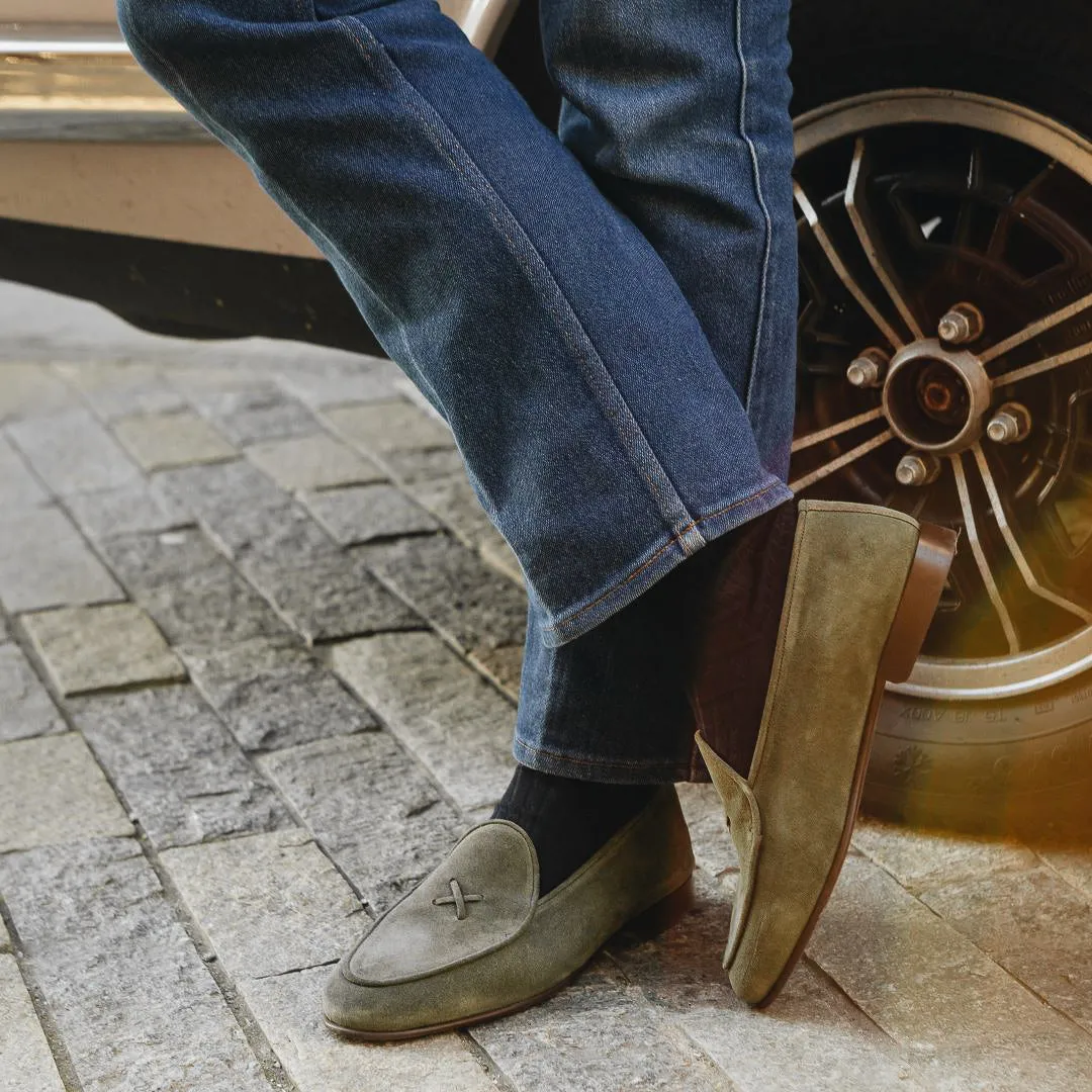 Men's Olive Grey Suede Milano Loafer From Del Toro Shoes
