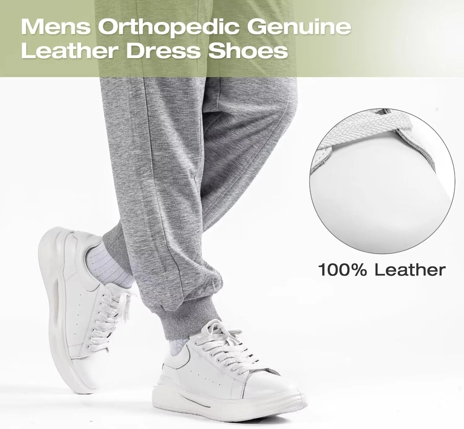 Men's Orthopedic Leather Dress Fashion Sneakers: Comfortable Arch Support Leather Oxfords for Plantar Fasciitis, Orthotic Flat Feet Casual Walking Shoes for Foot and Heel Pain Relief