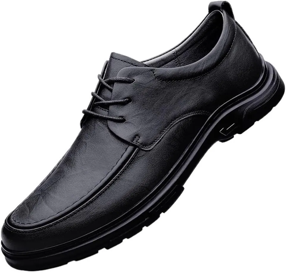Men's Oxford Dress Shoes Vintage Lace Up Prom Brogue Calfskin Leather Casual Slip Resistant Shoe
