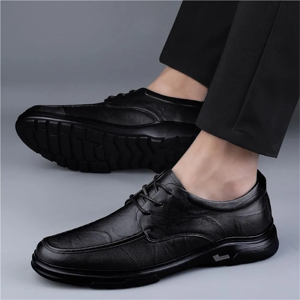 Men's Oxford Dress Shoes Vintage Lace Up Prom Brogue Calfskin Leather Casual Slip Resistant Shoe