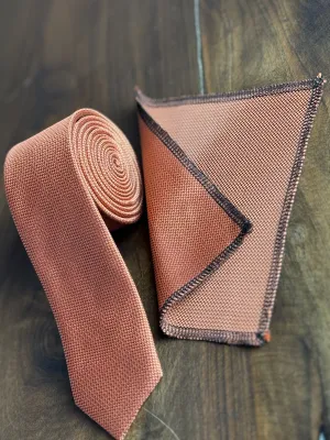Men’s Oxford Weave Slim Tie Formal Neckwear- Orange