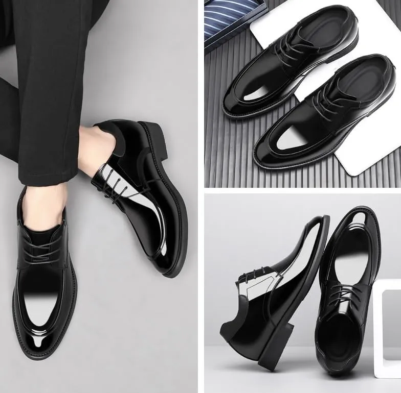 Men's Oxfords Shoes Classic Patent Lace-up Formal Brogue Shoes Comfortable Wedding Party Dress Shoes for Men(6.5)