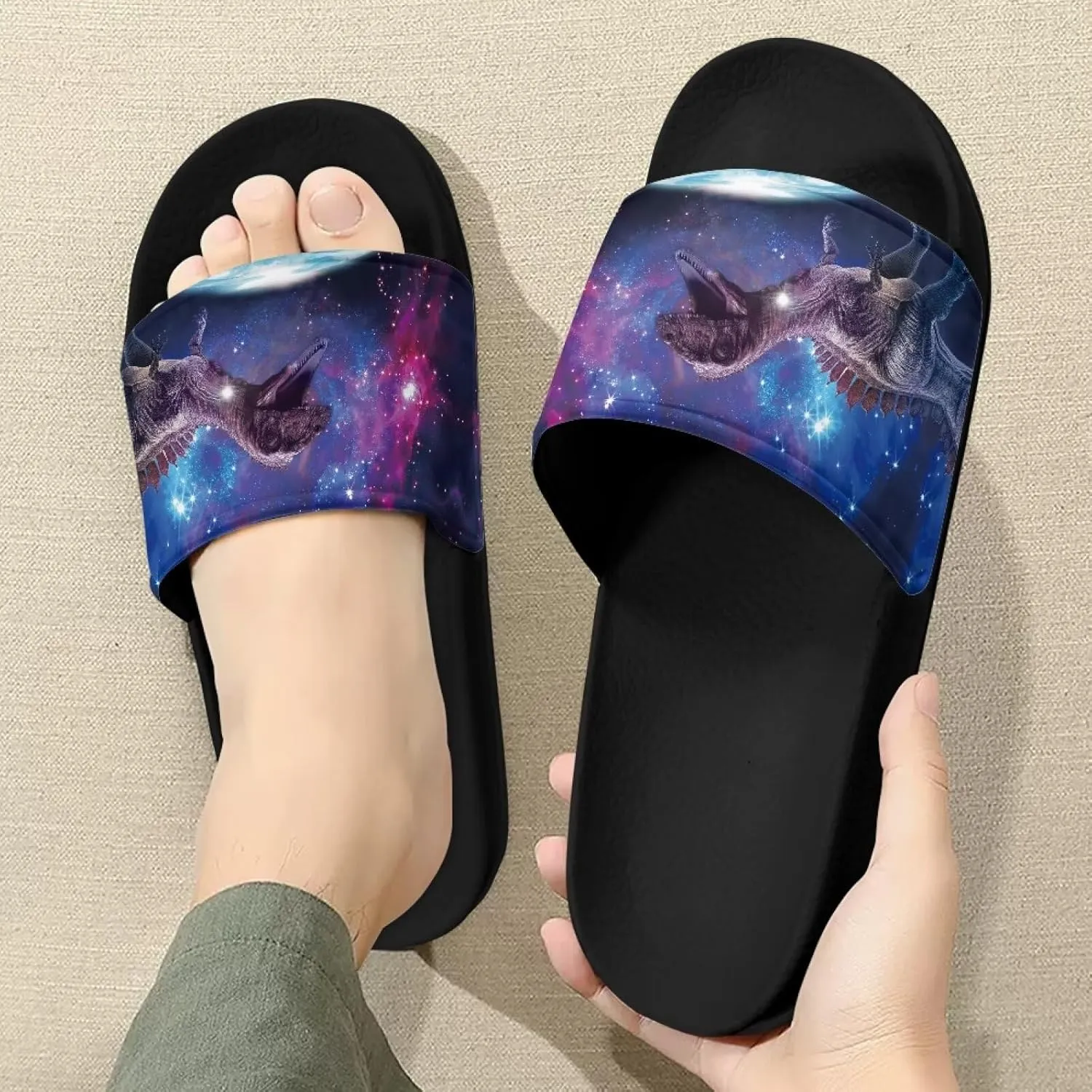 Mens Pillow House Slide Sandals Non-Slip Black Bath Sandals Wide Width EVA Flat Shoes Quick Drying Peep Toe Slippers Beach Dress Shoes